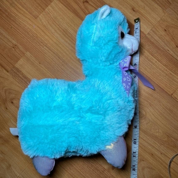 Aqua Alpaca Llama‎ Soft Plush Luminescent Feet & Purple Bow - Picture 5 of 6